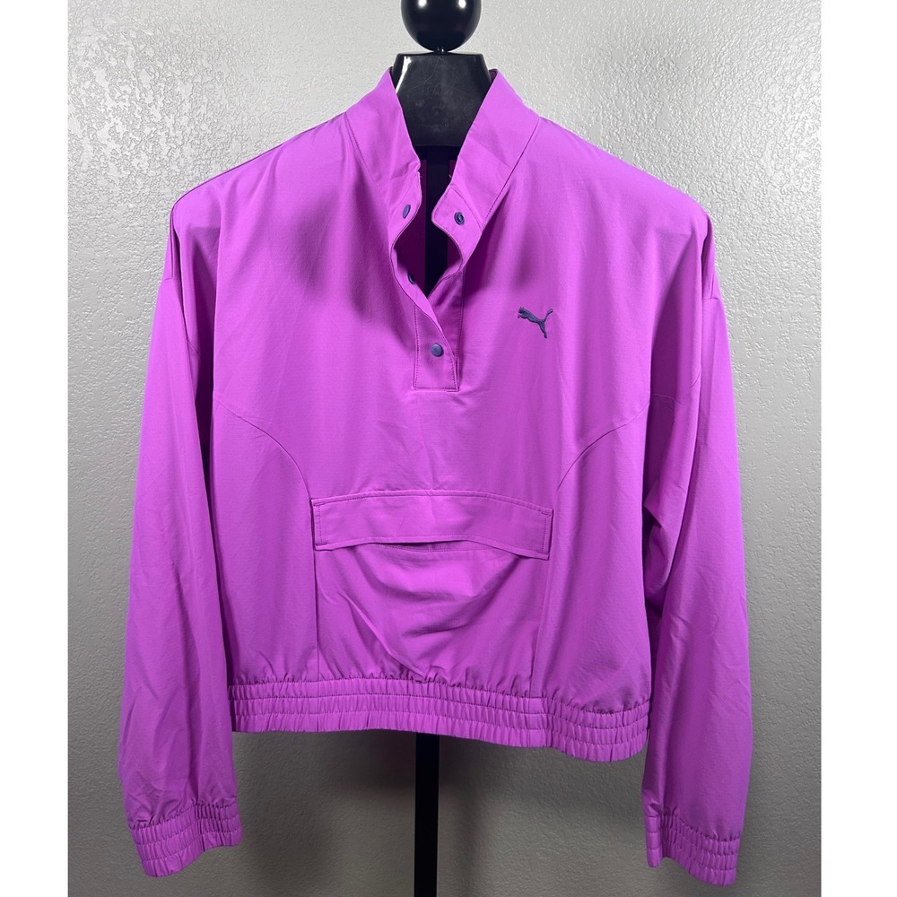 Puma Womens Orchid Purple Snap Neck Windbreaker Pullover Jacket 686509-89 XL